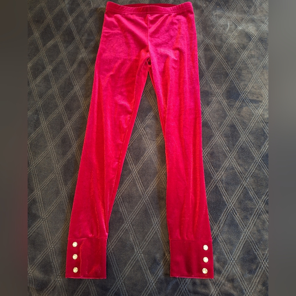 Carter's Vibrant Fuchsia Red Velour Leggings With Rhinestone Button Accents
